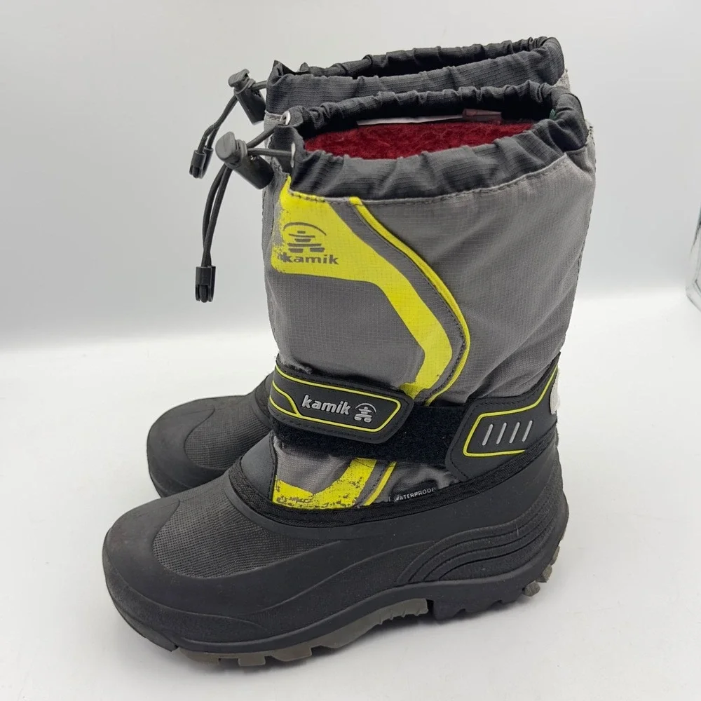 Kamik Kids Grey Yellow Waterproof Insulated Snow Boots Size 3 Made in Canada
